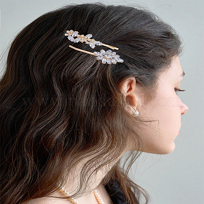 1 комплект заколок для волос из сплава со стразами и жемчугом&nbsp;AJEW-LP0001-89G-1