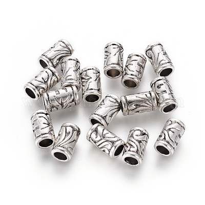 Lot of 5. Column beads 7mm Tibetan style tube in antique silver alloy