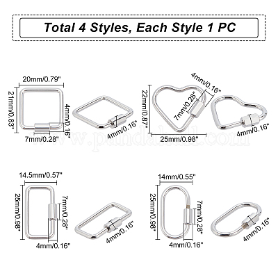 UNICRAFTALE 4pcs 4 Style Stainless Steel Color Screw Carabiner Lock Charms  304 Stainless Steel Screw Locking Keychain Carabiner Charm Oval Heart  Keychain Clip for Women Jewelry Making Supplies 