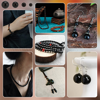 130 шт. 4 вида бусин из натурального обсидиана G-PH0002-48-1