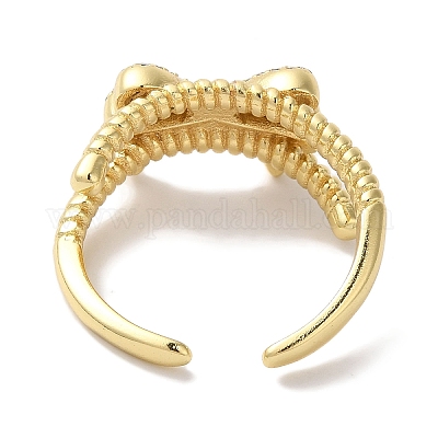 Открытые манжеты из латуни с бантом и микро-паве с прозрачным цирконием для женщин&nbsp;LS-RJEW-C098-02G-1