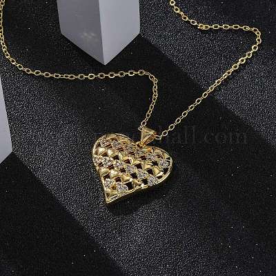 Латунные микропаве прозрачные кубические цирконии ожерелья с подвеской в виде сердца для женщин NJEW-S438-07A-G-1