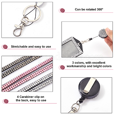 CHGCRAFT 3pcs 3 Colors Rectangle Bling ID Badge Holder Leather Badge Holder Clip Reel Card Holders with Metal Alligator Clips Id