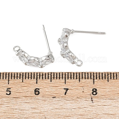 Плоские круглые латунные серьги-гвоздики с микропаве из прозрачных кубических цирконий KK-F921-10P-1