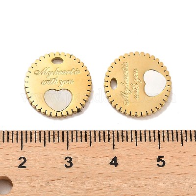 Плоские круглые подвески из нержавеющей стали 304 с сердцем в форме ракушки STAS-L022-080G-1