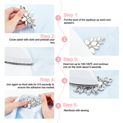 Wholesale FINGERINSPIRE Flower Leaf Glass Rhinestone Applique Trim  (Platinum 