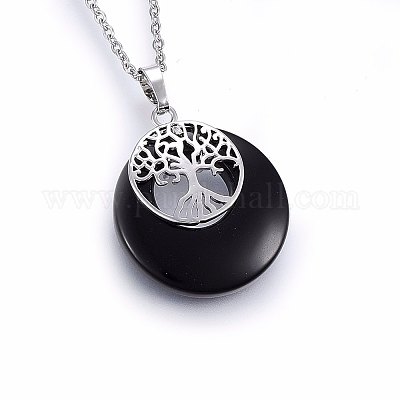 Плоские круглые подвески из смешанных драгоценных камней из натуральных и синтетических камней G-I357-A-1