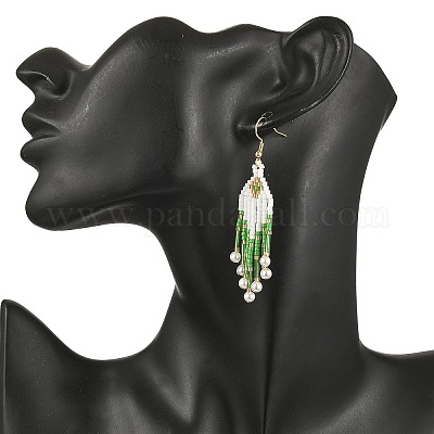 Серьги-подвески в форме стрелы из бисера из нержавеющей стали 304 EJEW-MZ00554-03-1