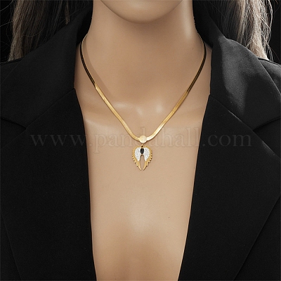 Ожерелье с подвеской в виде крыльев из горного хрусталя и цепочками с рисунком «елочка» из нержавеющей стали 304 NJEW-C022-02G-1