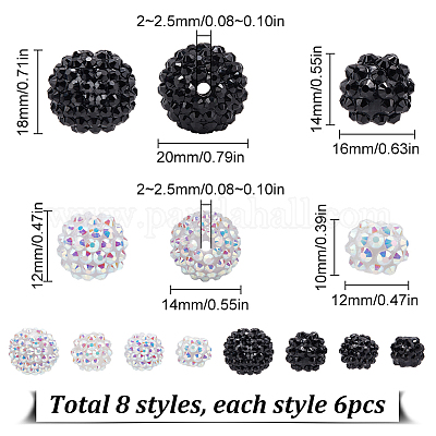 48 шт. 8 вида бусин из смоляных стразов RESI-SC003-43-1