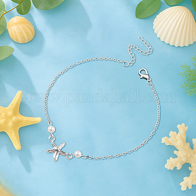 6 шт. браслеты на ногу из сплава морской звезды и пластикового жемчуга 2 цветов AJEW-GO0002-54-1