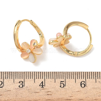 Серьги-кольца с цветочным узором из латуни с микропаве из прозрачных кубических цирконий EJEW-Z152-01G-1