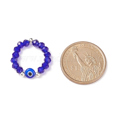 Женское кольцо на палец с бусами из стекла и лэмпворка RJEW-JR00500-1