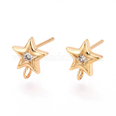 Латунные микро-паве прозрачные серьги-гвоздики из циркония MAK-T011-11G-03-1