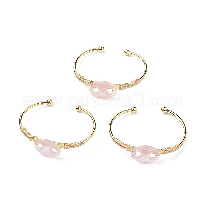 Натуральный розовый кварц кофе в зернах открытый браслет-манжета BJEW-G660-01G-01-1