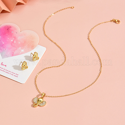 Латунные серьги-гвоздики с кубическим цирконием и подвески-колье для женщин золотистые GL8685-2-1