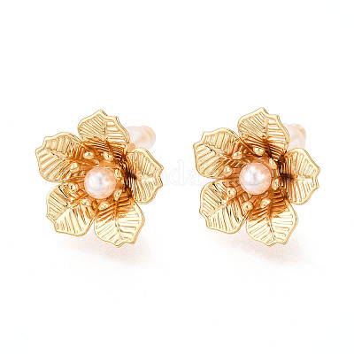 Серьги-гвоздики из латуни из АБС-пластика с искусственным жемчугом EJEW-T048-01G-1