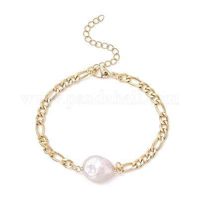 Браслеты из нержавеющей стали 304 с натуральным жемчугом Кеши BJEW-JB12156-1