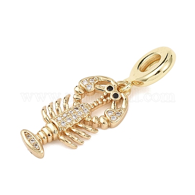 Подвески-шармы с изображением морских животных из латуни с микропаве из прозрачных кубических цирконий KK-B159-04G-02-1