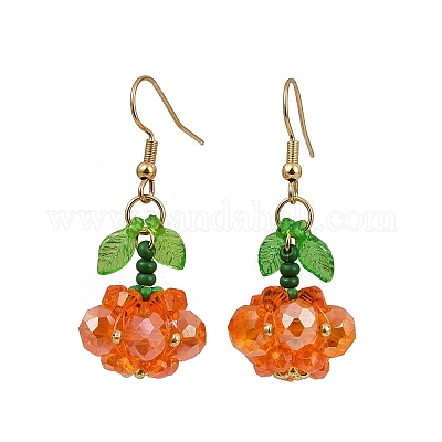 Тема Хэллоуина тыква ручной работы стеклянные бисерные подвесные серьги EJEW-MZ00480-01-1
