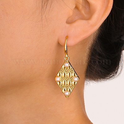 Серьги-подвески из латуни с имитацией жемчуга GH2902-4-1