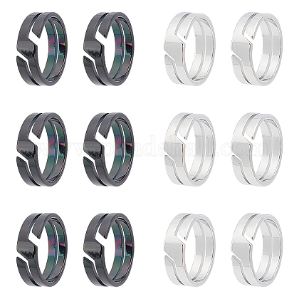 UNICRAFTALE 12pcs 2 Colors Grooved Finger Ring Size 7 Stainless Steel Inlay Ring Promise Friendship Round Ring Wedding Knuckle Ring for Jewelry Making 17.3mm RJEW-UN0001-18-1