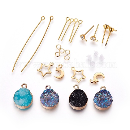 Diyピアス作りセット 電気めっきドルジー樹脂ペンダント付き ステンレスチャーム304個とブラスイヤリングのパーツ ミックスカラー 66x65x21mmの通販 Jp Pandahall Com