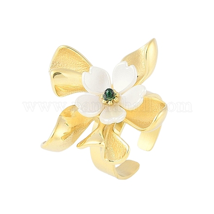 Кольца на палец из натуральной ракушки с цветком&nbsp;RJEW-H234-01G-1