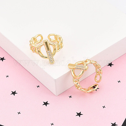 Латунные кольца-манжеты с микропаве и прозрачным цирконием для женщин KK-T074-17G-1