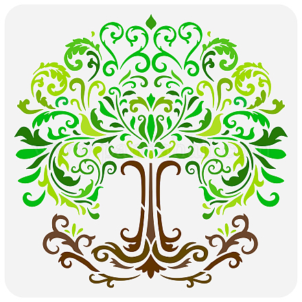 FINGERINSPIRE Tree of Life Stencil 11.8x11.8 inch Damask Tree of Life Stencil Plastic Plant Tree Pattern Stencil Reusable Create DIY Tree Life Crafts and Decor for Painting on Wood Fabric Walls DIY-WH0391-0383-1
