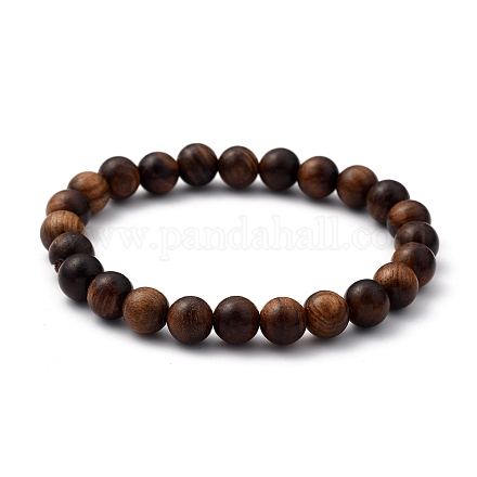 Bracelets extensibles unisexes en bois naturel avec perles X-BJEW-JB05463-03-1
