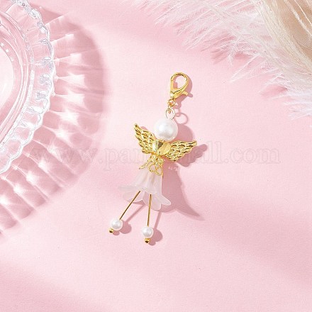 Подвеска в виде ангела из матового акрила и стеклянного жемчуга HJEW-JM03481-01-1