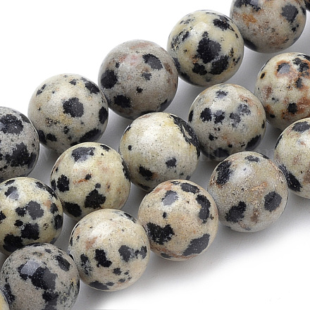 Chapelets de perles en jaspe dalmatien naturelle G-S259-24-10mm-1