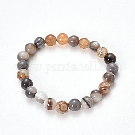 Natural Striped Agate/Banded Agate Beaded Stretch Bracelets BJEW-Q692-03J-1