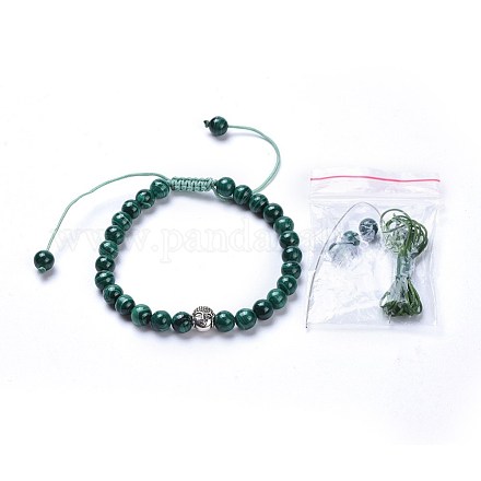 Natural Malachite Braided Bead Bracelets BJEW-JB04243-06-1