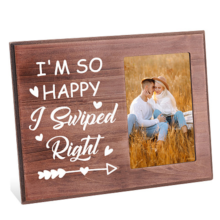 FINGERINSPIRE I'm So Happy I Swiped Right Picture Frame 4x6 inch Romantic Love Photo Frame Hanging/Tabletop Rustic Wooden Girlfriend Boyfriend Gifts Frame for Birthday Christmas Valentine's Day DIY-WH0231-073-1