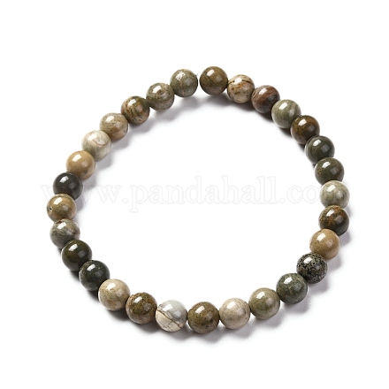 Натуральный серебряный лист яшмы круглые бусины стрейч браслет для мужчин женщин BJEW-JB06824-01-1