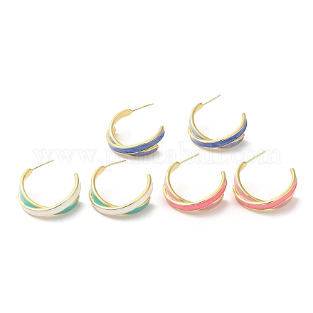 Boucles d'oreilles croisées en laiton plaqué en rack pour femmes EJEW-D059-02G-1