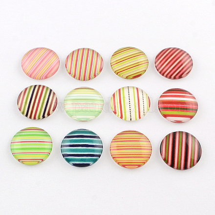 Half Round/Dome Stripe Pattern Glass Flatback Cabochons for DIY Projects GGLA-Q037-20mm-15-1