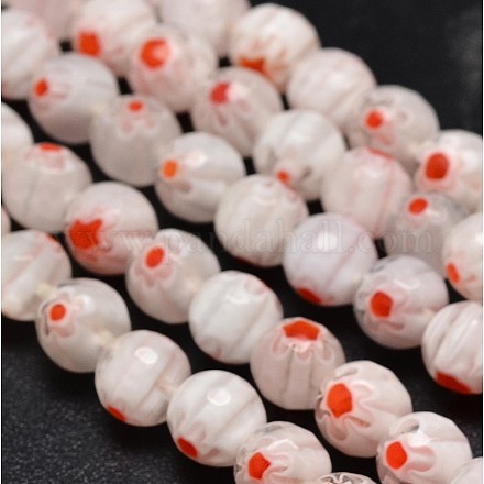 Faceted Millefiori Glass Round Beads Strands LK-P006-01-1