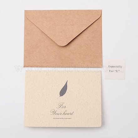 Ensemble d'enveloppes kraft et de cartes de vœux à motif de feuilles DIY-WH0161-37D-1