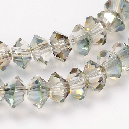 Plaqué demi-arc-en-facettes en verre de toupie chapelets de perles EGLA-J102-HR03-1