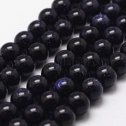 Synthetic Blue Goldstone Beads Strands G-G735-36-8mm-1