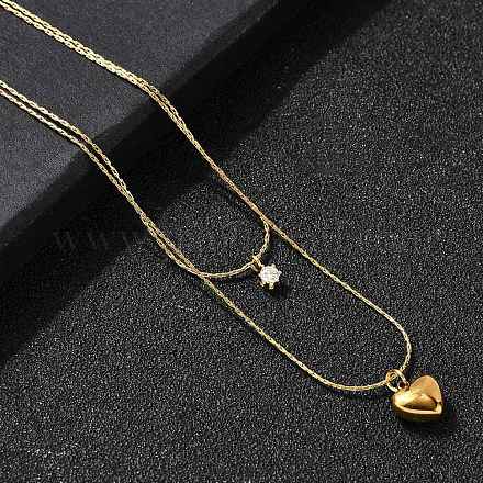 Двухслойные ожерелья в форме сердца из нержавеющей стали 304 для женщин NJEW-Z091-01G-1