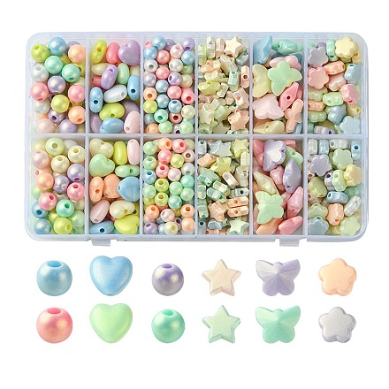 Spray Painted Frosted Opaque Acrylic Beads Sets ACRP-YW0001-10-1