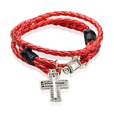 Croix d'alliage tressé bracelets double enveloppe BJEW-PJB837-2-1