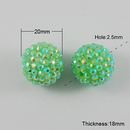 Farbe ab stämmigen Rundrhinestone Harz Kaugummi Kugel Perlen X-RESI-S256-20mm-SAB14-1