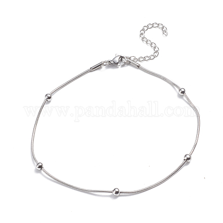 304 Stainless Steel Round Snake Chain Anklets AJEW-G024-13P-1
