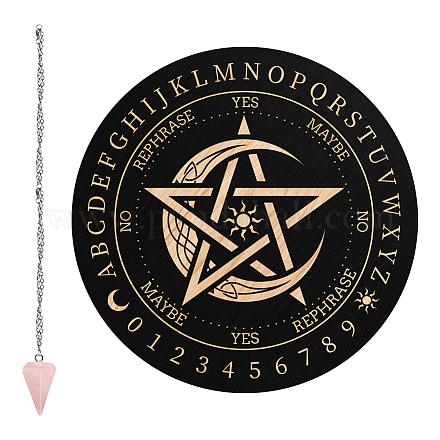 CRASPIRE Pendulum Board Pentagram Dowsing Divination Metaphysical Message Board 7.9Inch Wooden Carven Board with Rose Quartz Crystal Dowsing Pendulum Witchcraft Wiccan Altar Supplies Kit DIY-CP0007-74A-1