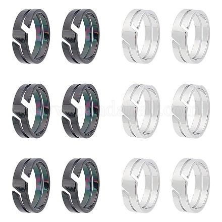 Unicraftale12pcs2色304ステンレス鋼の指輪  プロミス フレンドシップ リング 女性用  ガンメタ色＆ステンレス鋼カラー  usサイズ7（17.3mm）  6個/カラー RJEW-UN0001-18-1